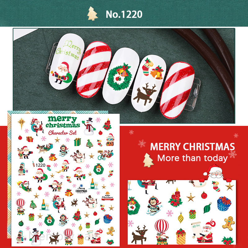 christmas nail stickers พร้อมส่ง สติ๊กเกอร์ติดเล็บ ลายเกล็ดหิมะ เซนต้า วันคริสต์มาส 🎉(( รหัส 1000 ))