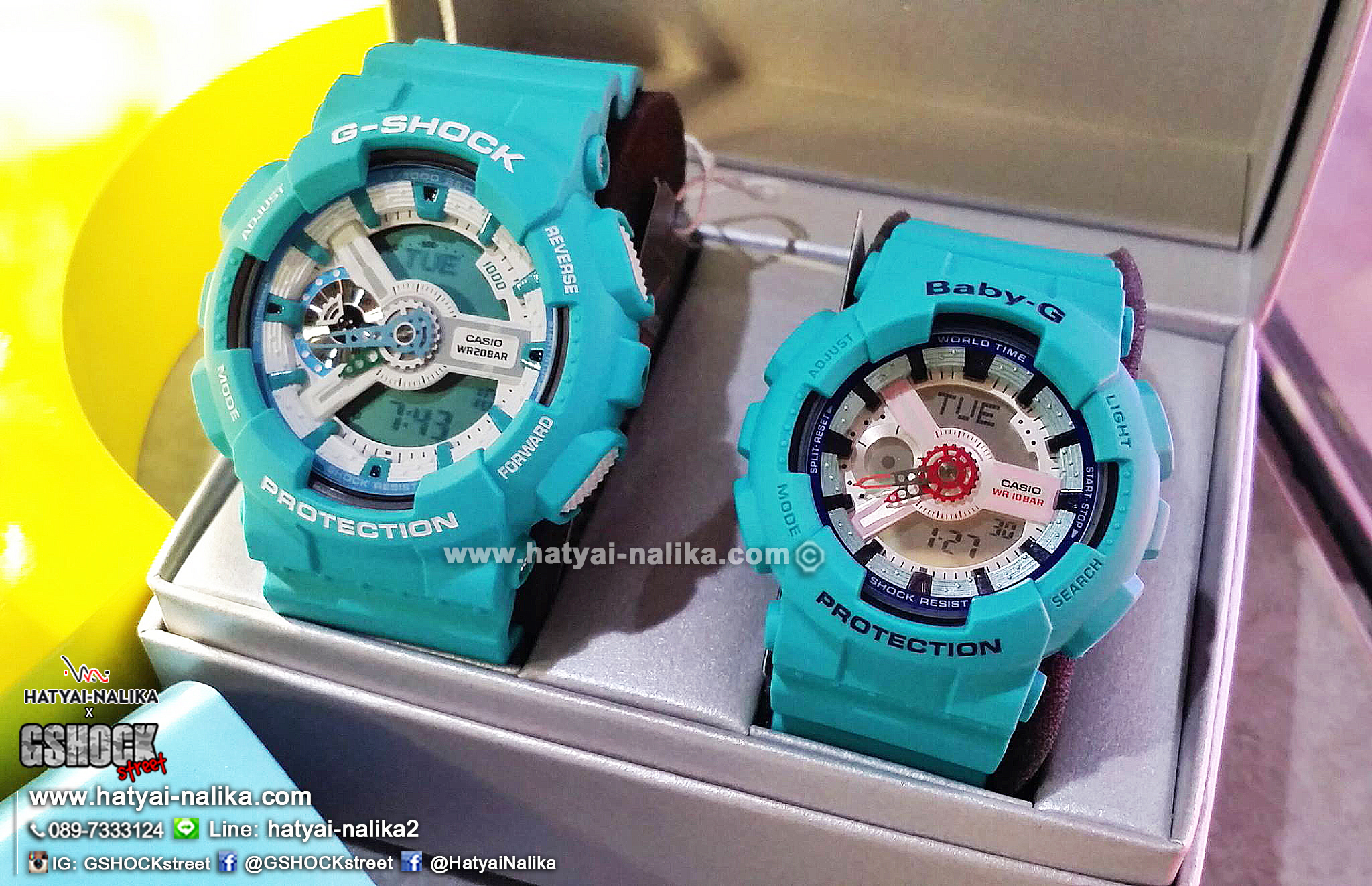 นาฬิกา คาสิโอ Casio G-Shock x Baby-G เซ็ตคู่รัก สีเทอร์ควอยซ์ รุ่น GA-110SN-3A x BA-110SN-3A Pair set ของแท้ รับประกัน 1 ปี