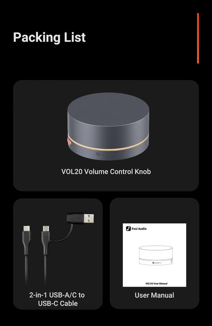 Fosi Audio VOL20 ปุ่มควบคุมระดับเสียงมัลติมีเดียผ่านบลูทูธพร้อมไฟ RGB ประกันศูนย์ไทย