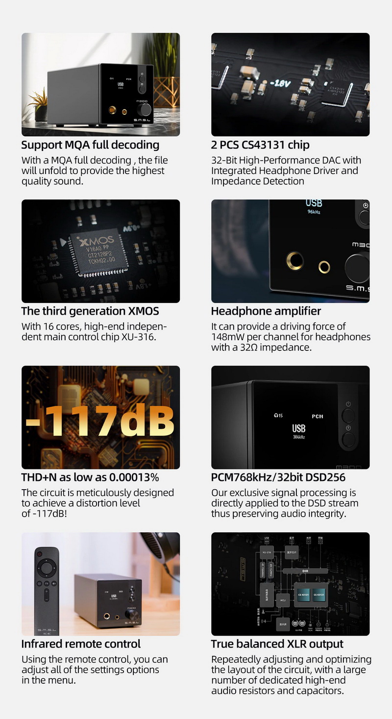 ขาย SMSL M300 SE DAC/AMP ตั้งโต๊ะ ชิป CS43131*2 รองรับ MQA, Bluetooth5.0 ประกันศูนย์ไทย