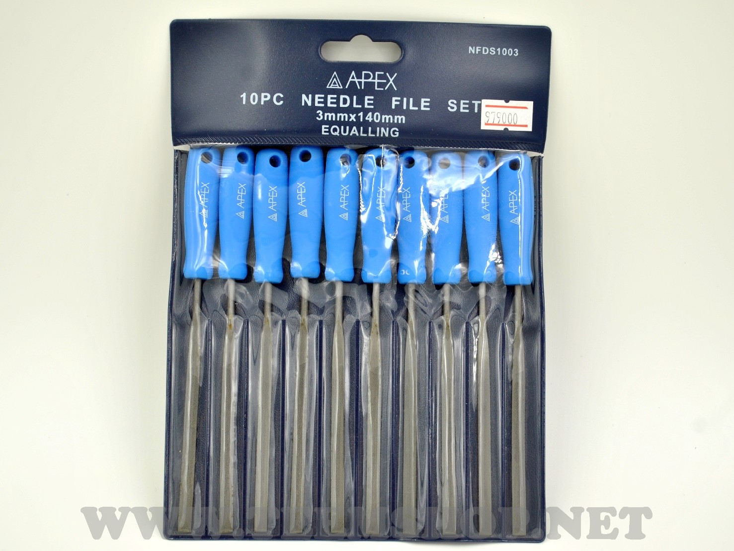 APEX ตะไบพร้อมด้าม สีฟ้า 10ตัว แบนปลายตัด 3x140mm.