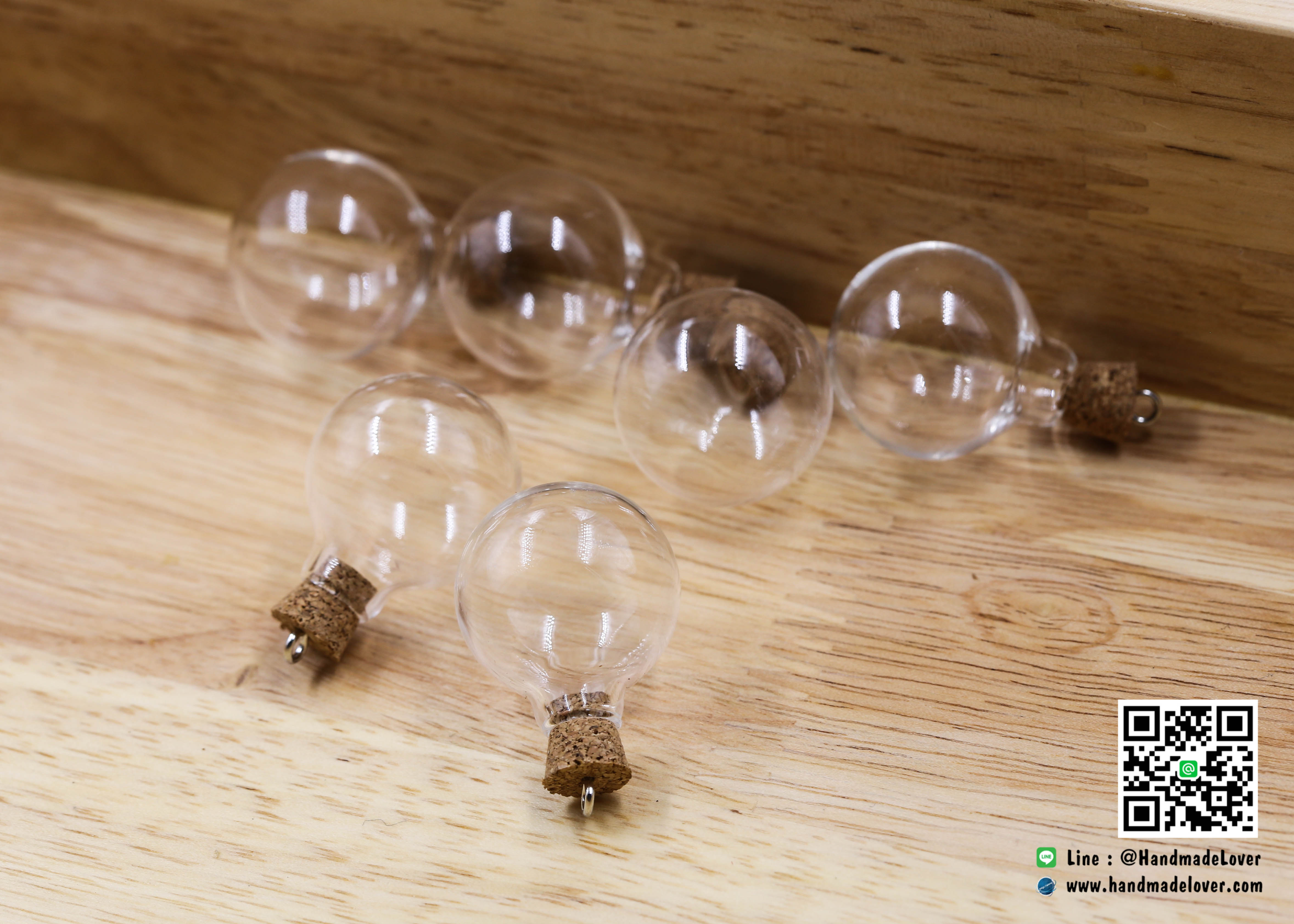 ขวดแก้วจิ๋ว ทรงกลม ขนาด 25 x 30 มม. (7 ml) (ฝาจุกไม้ก๊อก) [มีราคาส่ง]