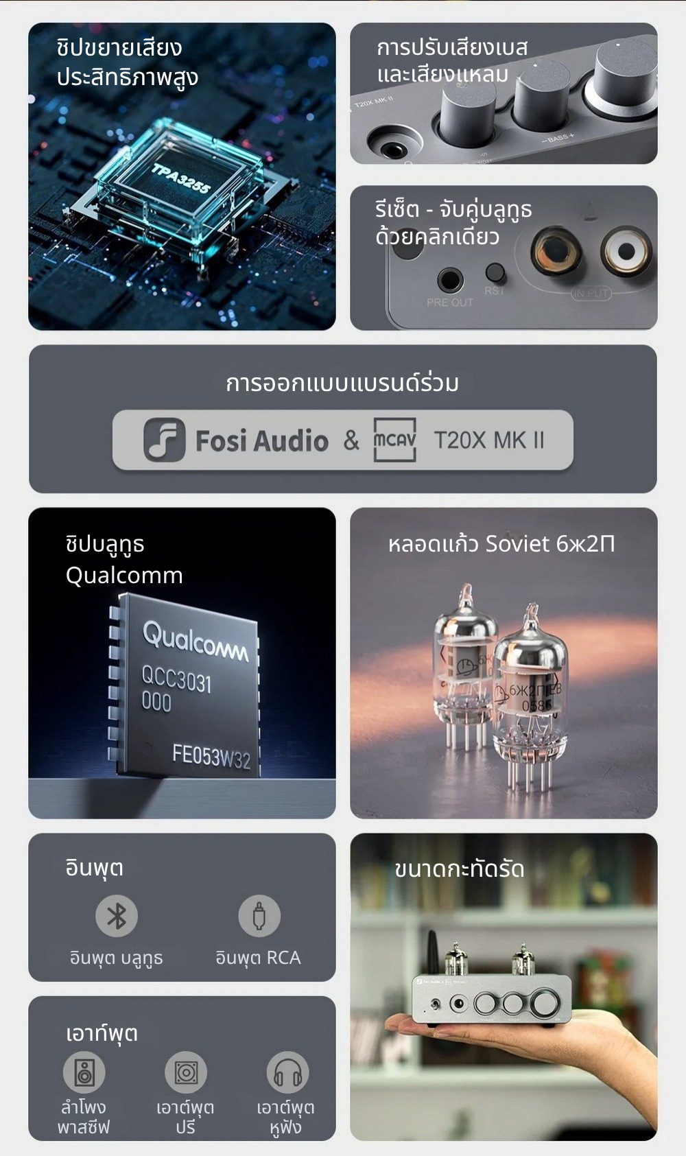 Fosi Audio T20XMKII แอมป์หลอดแก้วบลูทูธและแอมป์หูฟังแบบบูรณาการ ประกันศูนย์ไทย