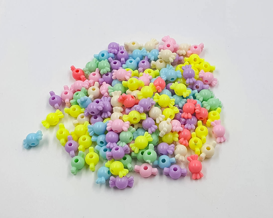 ลูกปัดรูปลูกกวาด สีพาสเทล ขนาด 14 มิล (คละสี) [100 กรัม ประมาณ 280 ชิ้น]