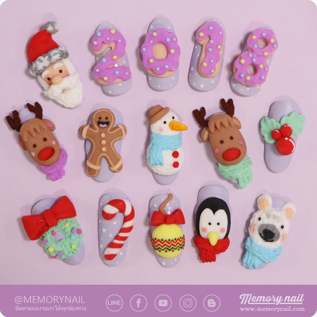 ลายเล็บปั้นนูน ซานตาคลอส กวางเรนเดียร์ และผองเพื่อน วันคริสต์มาส
