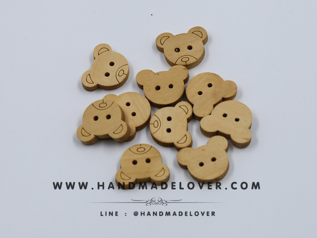 กระดุมไม้ รูปหมี Taddy Bear [แพ็ค 10 เม็ด]