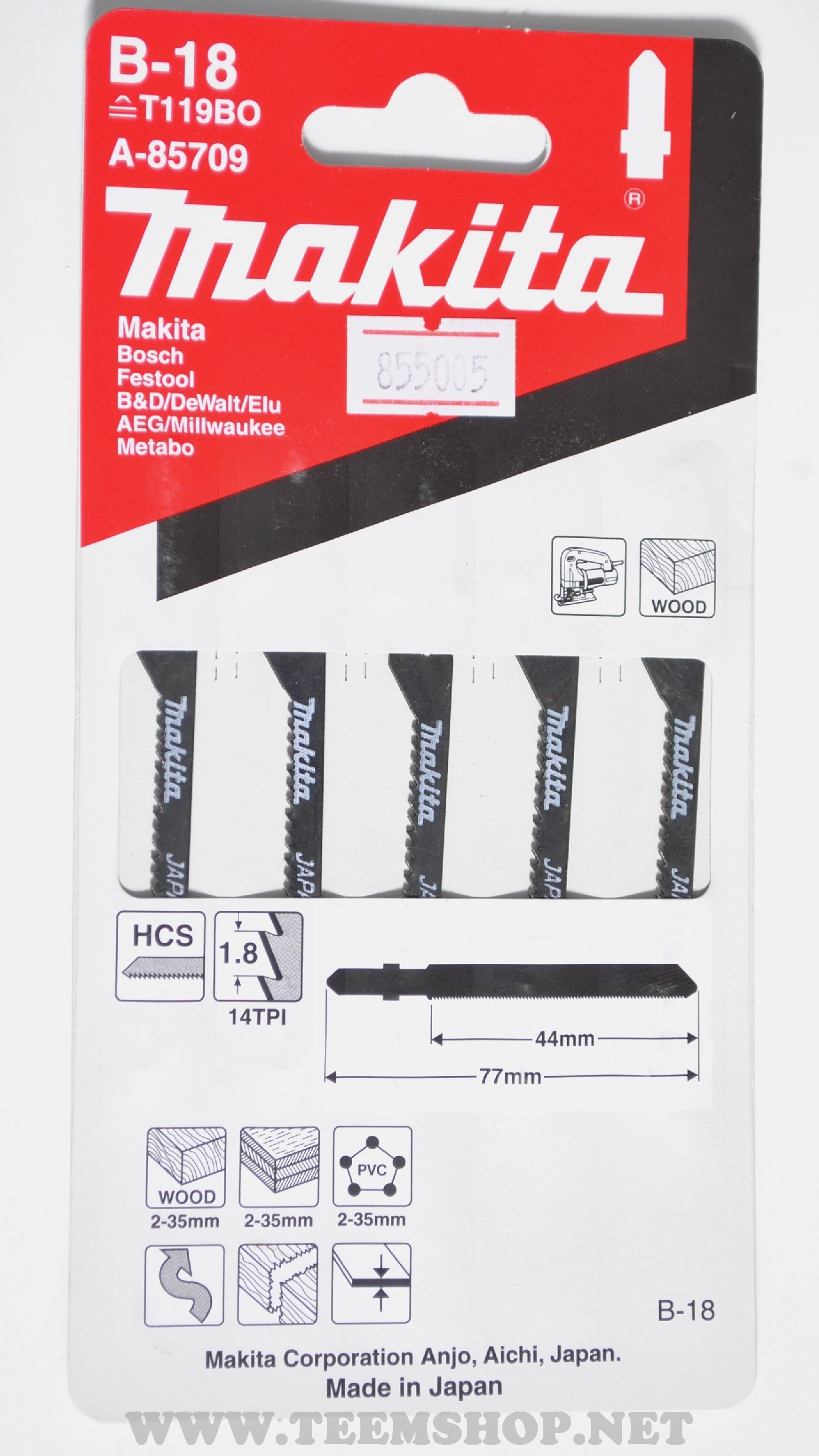 MAKITA ใบเลื่อยจิ๊กซอ B-18(5ใบ/1PACK) A-85709
