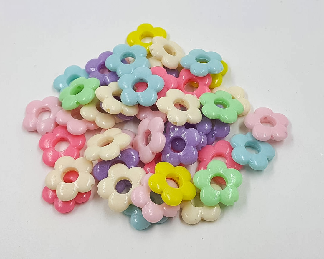 ลูกปัดรูปดอกไม้ สีพาสเทล ขนาด 18 มิล (คละสี) [100 กรัม ประมาณ 140 ชิ้น]