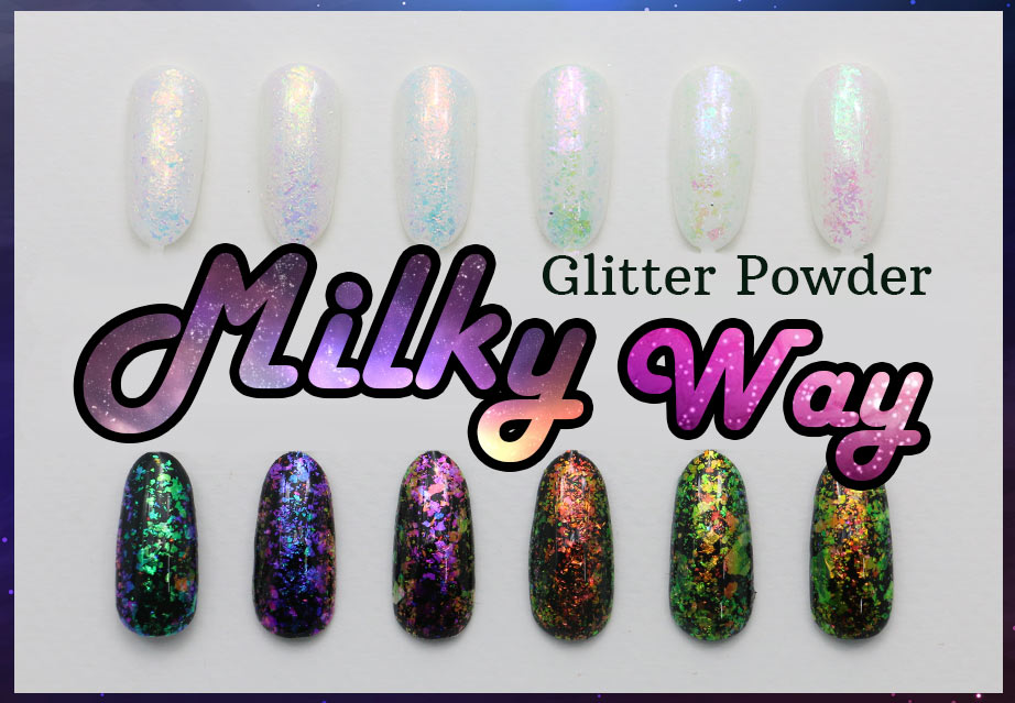 ผงขัดเล็บ Milky Way glitter powder ผงเกร็ดทางช้างเผือก ชุดรวม 6 โทนสี ผงแต่งเล็บเจล