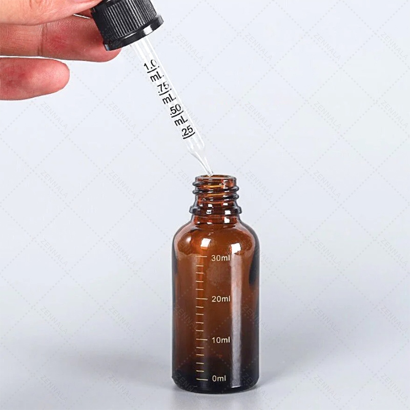 ขวดหยดสีชา ขวดแก้ว หลอดหยดมีสเกล Amber Glass Dropper Bottle