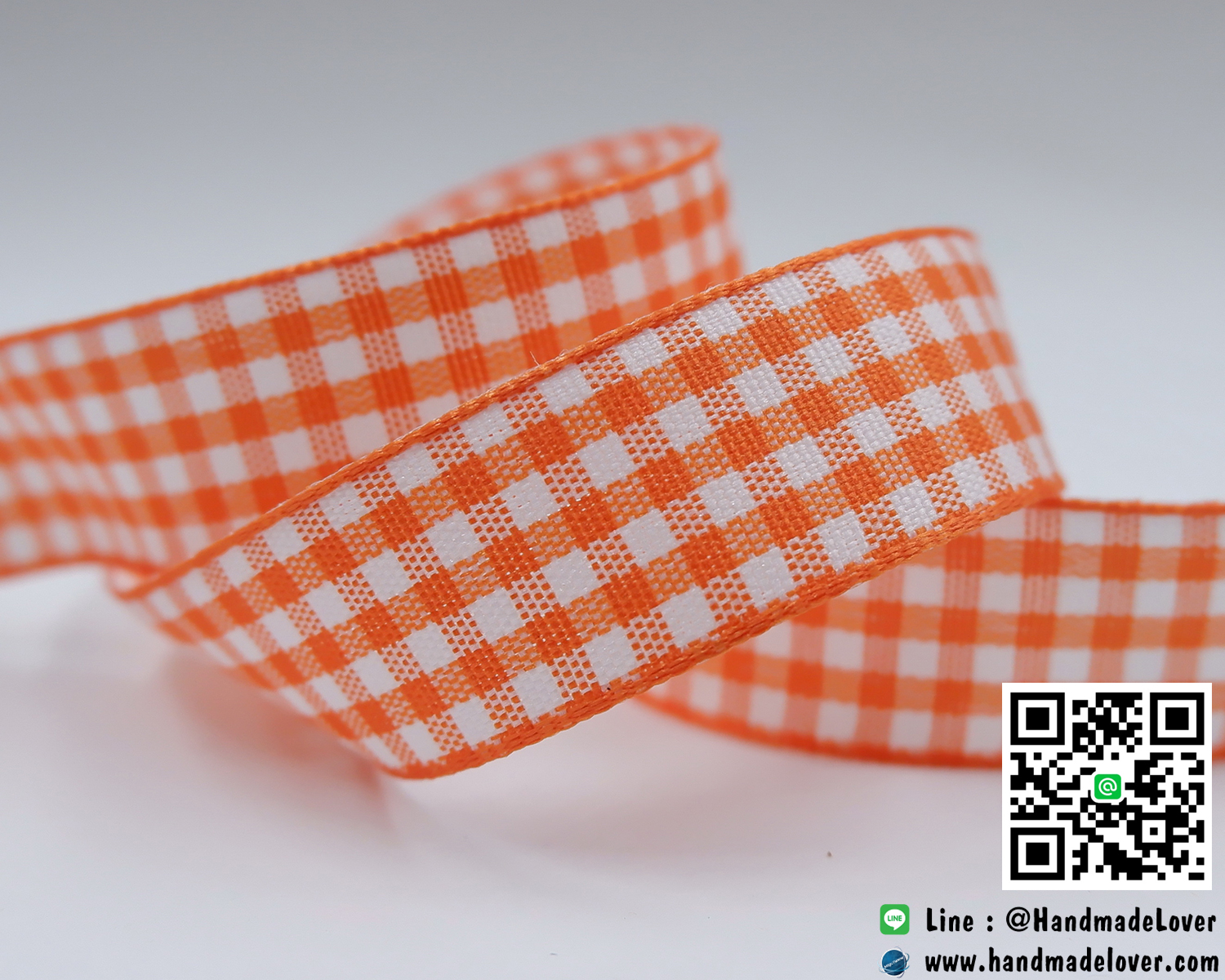 ริบบิ้นผ้า ลายสก็อต สีส้ม [ม้วน 50 หลา]