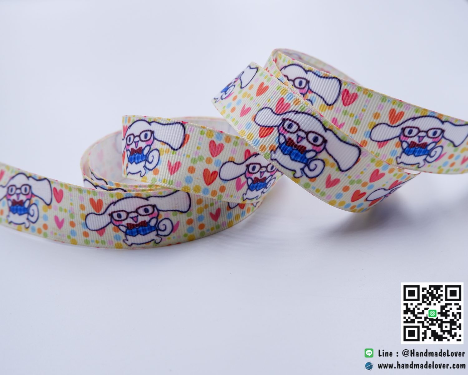 ริบบิ้นผ้า พิมพิ์ลายการ์ตูนสุนัข หูใหญ่ ขนาด 22 มิล