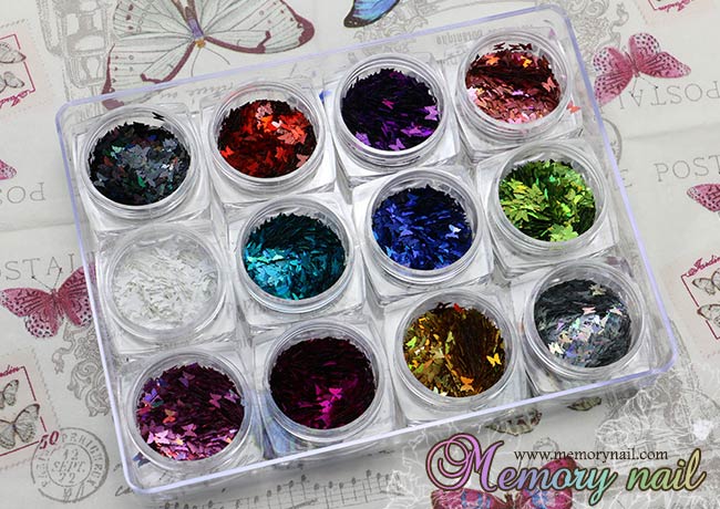 กากเพชรติดเล็บรูปผีเสื้อ 12 สี