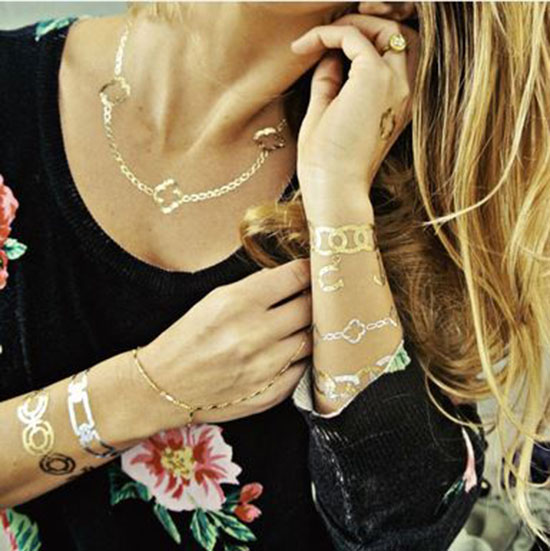 Flash Tattoo สติ๊กเกอร์แทททู สีทอง เมทัลลิค