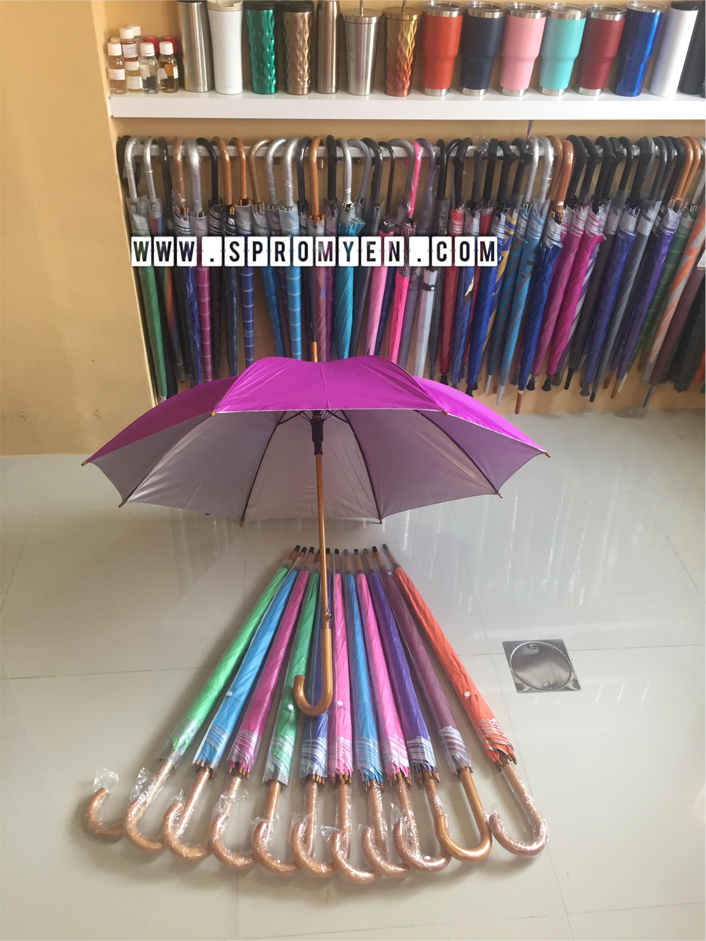 ร่มโครงไม้ 24 นิ้ว ออโต้เปิด ผ้าร่มเคลือบยูวี ปลอกPVC คละสี