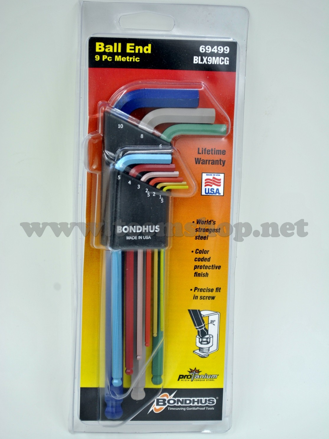 BONDHUS 69499 ประแจหกเหลี่ยมหัวบอล ชุบสี มิล 9X Made in USA