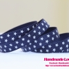 ริบบิ้นผ้ากรอสเกรน สีน้ำเงิน พิมพ์ลายดาว