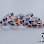 ริบบิ้นผ้ากรอสเกรน สีขาว พิมพิ์ลายลิขสิทธิ์ ขนาด 9 มิล