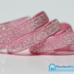 ริบบิ้นผ้า กากเพรช สีชมพู ขนาด 10 มิล