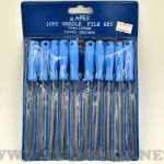 APEX ตะไบพร้อมด้าม สีฟ้า 10ตัว สามเหลี่ยม 3x140mm.