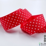 ริบบิ้นผ้า กรอสเกรน สีแดง พิมพิ์ลายจุด ขนาด 25 มิล