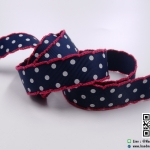 ริบบิ้นผ้าลายจุด สีกรมท่า ขนาด 22 มิล (ลูกไม้ขอบ)