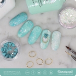 ลายเพ้นท์เล็บ ลายหินอ่อนโทนสีฟ้าอมเขียว และติดผง ผงเกร็ดทางช้างเผือก Milky Way glitter powder