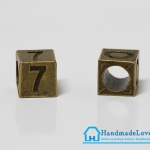 จี้,ตัวห้อยซิปโลหะ รูปเลข "7" สีทองรมดำ