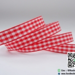 ริบบิ้นผ้า ลายสก็อต สีแดง [ยาว 50 หลา]