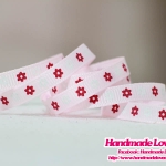 ริบบิ้นผ้าสีชมพู พิมพิ์ลายดอกไม้