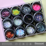 กากเพชรติดเล็บ ปั้มนูน รูปเพชร คละสี 12 เชดสี 12 กระปุก