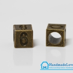 จี้,ตัวห้อยซิปโลหะ รูปเลข "6" สีทองรมดำ