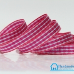 ริบบิ้นผ้าลายสก๊อต สีชมพูเข้ม