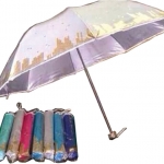 ร่มแฟชั่นพับ4ตอน ผ้าUV (ลายจุด ขอบทอง) โครงอลูมิเนียม ด้ามร้อยเชือก ปลอกผ้า คละสี