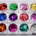 กากเพชรทรงกลม 3มิล เรเซอร์ลายเส้น 12สี 12กระปุก กลิตเตอร์ 3D