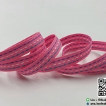 ริบบิ้นผ้า สีชมพู ปักลายขีด ขนาด 10 mm (ม้วน 36 หลา)