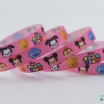 ริบบิ้นผ้ากรอสเกรน สีชมพู พิมพิ์ลายลิขสิทธิ์ ขนาด 9 มิล