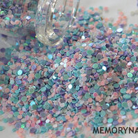กากเพชร พิเศษ NP-011 ทรงกลม1มิล คละสีม่วงฟ้าชมพู ขวดแก้ว