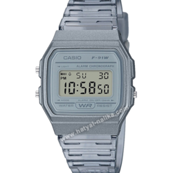 นาฬิกา คาสิโอ Casio Vintage DIGITAL F-91WS Color Skeleton series รุ่น F-91WS-8 "สีเทาใส" ของแท้ รับประกัน 1 ปี