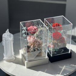 ดอกกุหลาบอมตะ 3 ดอก พร้อมกล่องอะคริลิค มีให้เลือก 2 สี แดง/ชมพูพาสเทล