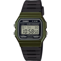 นาฬิกา คาสิโอ Casio STANDARD DIGITAL F-91WM Metal Look series รุ่น F-91WM-3A (สี Green Metal) ของแท้ รับประกัน 1 ปี