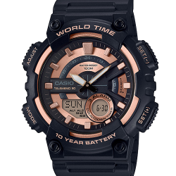 นาฬิกา Casio 10 YEAR BATTERY AEQ-110 series รุ่น AEQ-110W-1A3V "Black & Rose Gold" ของแท้ รับประกัน 1 ปี
