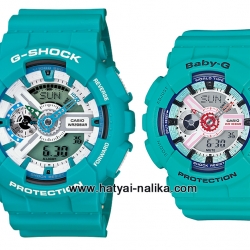 นาฬิกา คาสิโอ Casio G-Shock x Baby-G เซ็ตคู่รัก สีเทอร์ควอยซ์ รุ่น GA-110SN-3A x BA-110SN-3A Pair set ของแท้ รับประกัน 1 ปี