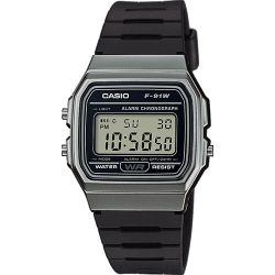 นาฬิกา คาสิโอ Casio STANDARD DIGITAL F-91WM Metal Look series รุ่น F-91WM-1B (สี Dark Silver) ของแท้ รับประกัน 1 ปี
