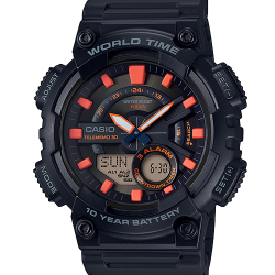 นาฬิกา Casio 10 YEAR BATTERY AEQ-110 series รุ่น AEQ-110W-1A2V "Black & Rose Gold" ของแท้ รับประกัน 1 ปี