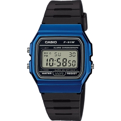 นาฬิกา คาสิโอ Casio STANDARD DIGITAL F-91WM Metal Look series รุ่น F-91WM-2A (สี Blue Metal) ของแท้ รับประกัน 1 ปี