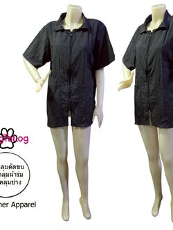 Dogtalog DogTaLog : Groomer Apparel เสื้อคลุมผ้าร่ม เสื้อคลุมตัดขน เสื้อคลุมช่าง เสื้อตัดขนหมา : แบบคอปก สีดำ
