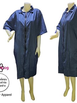 Dogtalog Groomer Apparel เสื้อคลุมผ้าร่ม เสื้อคลุมตัดขน เสื้อคลุมช่าง เสื้อคลุมกันเปื้อน คอปก แขนสั้น สีกรมท่า