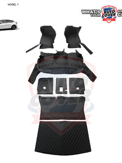 พรมรถยนต์ 6D รถ TESLA MODEL Y ปี 2022-2026 พรมปูพื้นรถยนต์ชุดเต็มคัน+หลังเบาะ+แผ่นท้าย จำนวน 8 ชิ้น