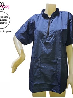 Dogtalog Groomer Apparel เสื้อคลุมผ้าร่ม เสื้อคลุมตัดขน เสื้อคลุมช่าง เสื้อคลุมกันเปื้อน แบบคอจีน ซิปหน้าสั้น สีกรมท่า